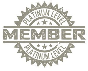 Platinum level member badge with a vintage design.